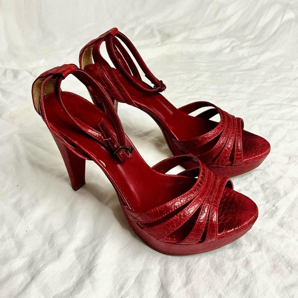 Carmen Steffens Red faux reptile snake skin heels